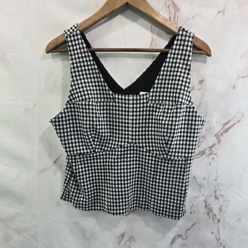 CAbi Tank Top Womens Medium Black White Tank Crop Bombshell Gingham 6142